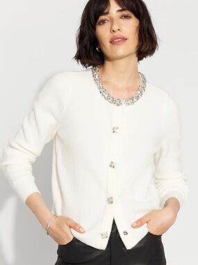 WHBM Embellished Button-Front Cardigan Sparkle Snap Buttons Size S NWT